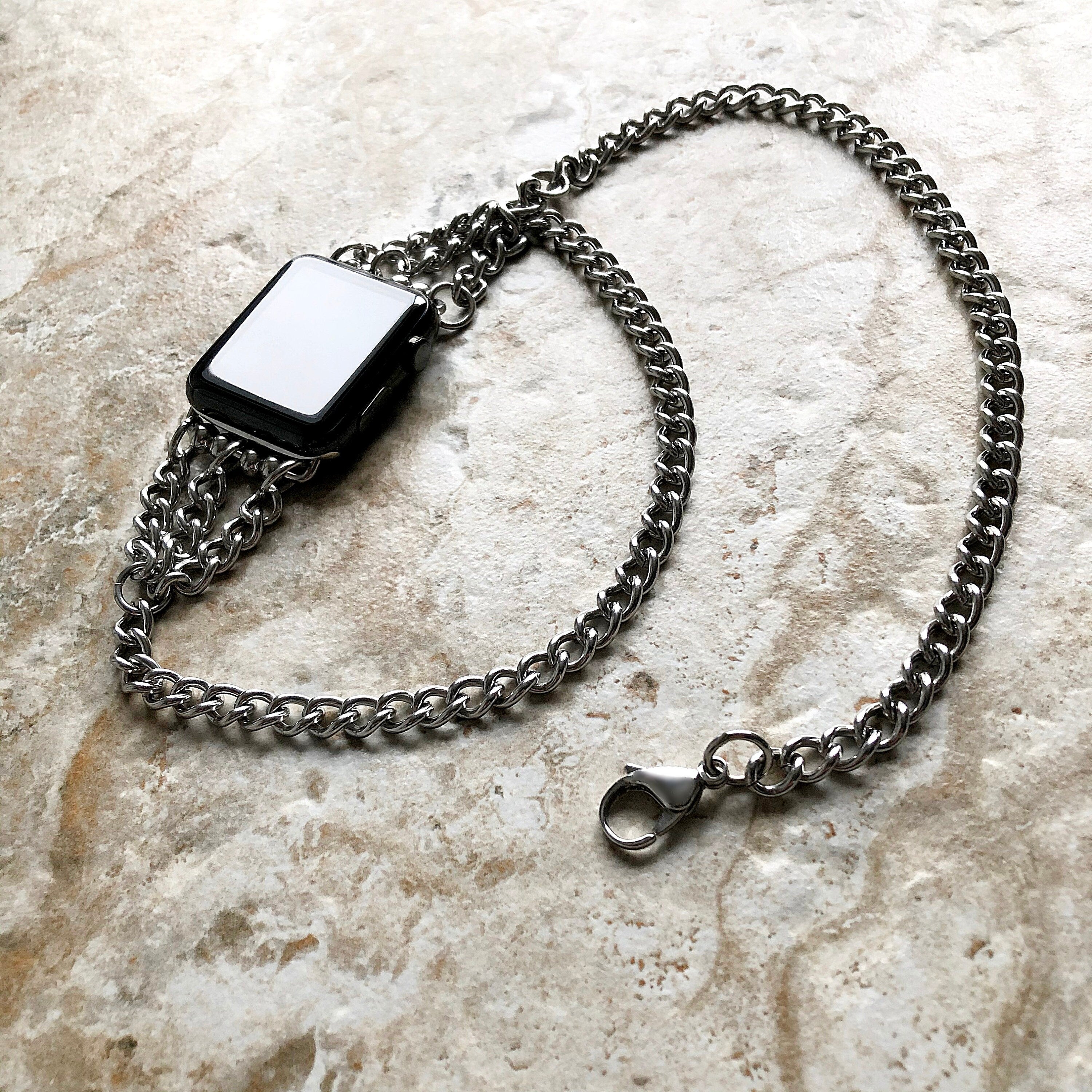 Apple Watch Ultra 2 49mm and 9 8 Series 41mm 45mm Case Wave Links Silver Color Stainless Steel Bracelet Handmade Band Fashion Jewelry Strap